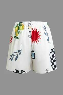 MICAS Short Sets-Tropical Print Shirt and Shorts Set WHITE