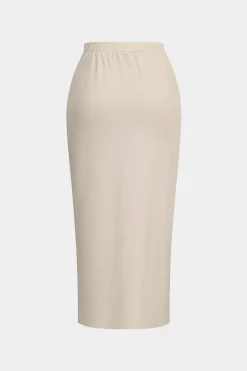 MICAS Swimwear-Tummy Control Contrast Halter Cut Out Swimwear And Twist Cover Up Set IVORY