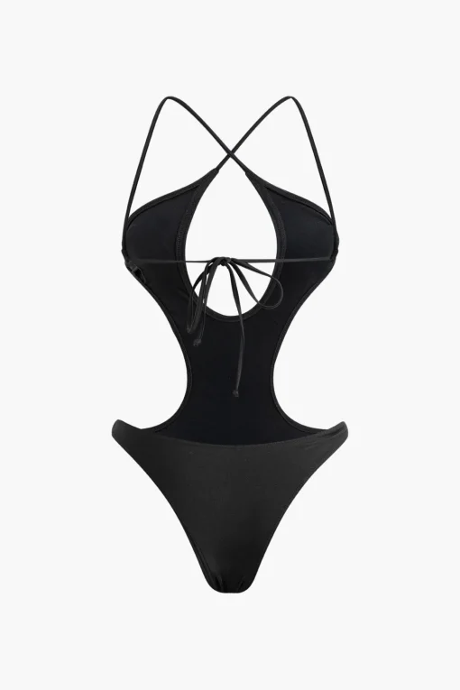 MICAS Swimwear-Tummy Control Cross Tie Back Cut Out One-Piece Swimsuit BLACK