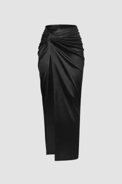 MICAS Skirts-Twist Detail High Slit Midi Skirt