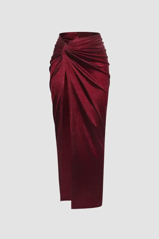 MICAS Skirts-Twist Detail High Slit Midi Skirt