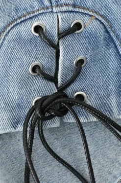 MICAS Outerwear|Outerwear-Zip Up Side Tie Denim Sleeveless Top LIGHT WASH BLUE